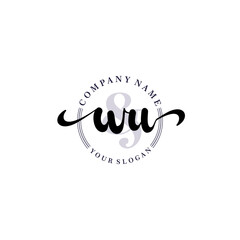 WU Initial handwriting logo vector. Hand lettering for designs.