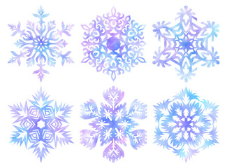 Watercolor illustration snowflakes isolated on white background