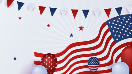 Obraz premium Happy 4th of July USA Independence Day background with American national flag. Universal US American banner. Vector illustration. Designed for Memorial day, Labour day, presentation, patriot, election