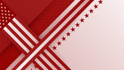 Obraz premium USA flag background. American flag waving in the wind vector illustration. Happy 4th of July stars balloons fireworks - Independence Day USA red background for celebration poster template