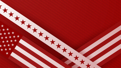 USA flag background. American flag waving in the wind vector illustration. Happy 4th of July stars balloons fireworks - Independence Day USA red background for celebration poster template