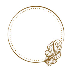 Vector round dotted frame. Floral doodle decoration