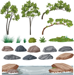 Isolated trees and nature objects set