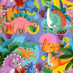Naklejka na ściany i meble Cute dinosaur seamless pattern