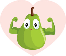 Strong Pear Mascot Vector Cartoon Illustration. Happy fruit character feeling strong and powerful
