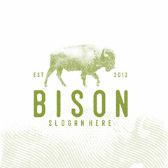 vintage retro bison illustration logo with scratch and grungy concept © Fasy.fast