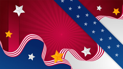 Happy 4th of July USA Independence Day background with American national flag. Universal US American banner. Vector illustration. Designed for Memorial day, Labour day, presentation, patriot, election