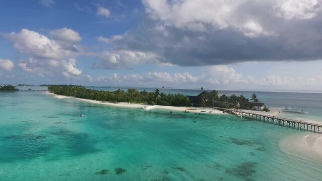 A panoramic drone shot of a bridge between the islands in the Maldives Full HD