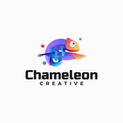 Vector Logo Illustration Chameleon Gradient Colorful Style.