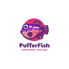 Obraz premium Vector Logo Illustration Puffer Fish Simple Mascot Style.