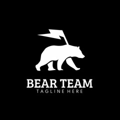 Modern and simple walking bear illustration with flag design concept