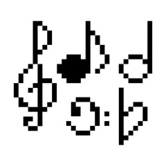 Obraz premium Pixel art Musical notes and signs. Simple geometric symbol. Digital web sign. Isolated flat vector illustration.