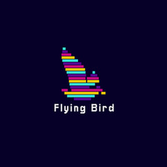 flying bird logo illustration with bright colorful in pixels art style