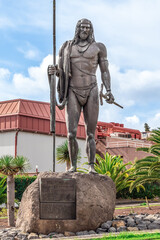 San Cristobal de La Laguna, Spain - November 24,2021: Statue of Mencey Bencomo with a staff and a...