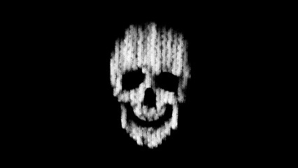 Drawn human skull on a black background. White color. Fear. Death. Horror. Symbol. Holiday Halloween. mystical look. Casting. Human bones. White chalk.
