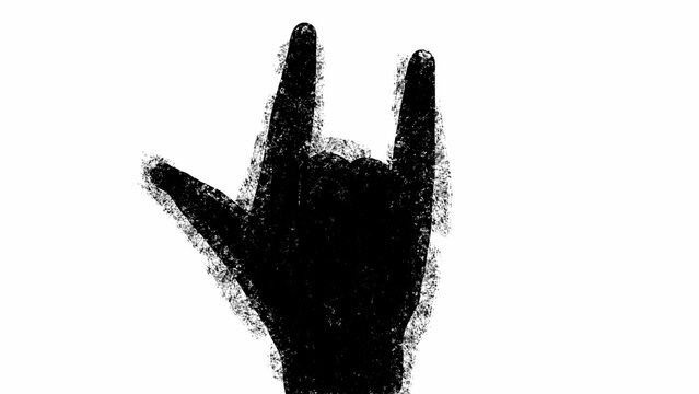 Rock music symbol. Human hand. Black color. Ron-n-roll. Your rock. Handprint. Musical direction. Rock music. Heavy metal. Concept. isolated object. Slogan.
