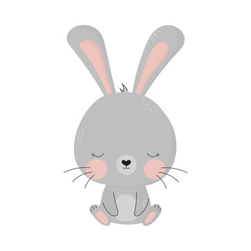 Cute grey bunny hand drawn vector illustration