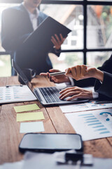 Group of young business people work together in office. Concept of presentation new idea business project.