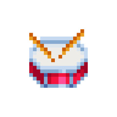 Fototapeta premium Drum musical instrument pixel art web icon. Design for logo game, sticker, web, mobile app, badges and patches. Isolated vector illustration.