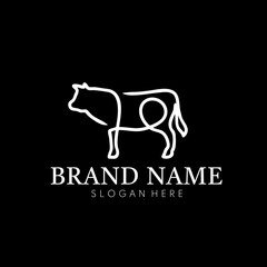 simple and modern logo farming with cow design monoline or outline style