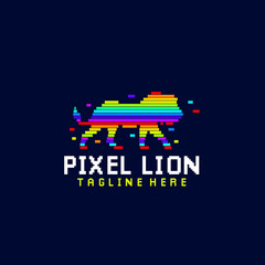 walking lion logo illustration with bright colorful in pixels art style