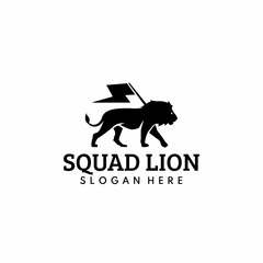 Modern and simple walking lion illustration with flag design concept 