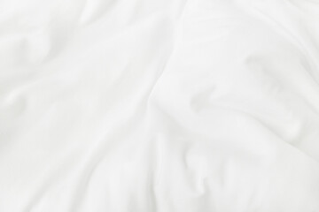 Texture of white blanket and bedding sheet with crumpled or messy in bedroom after wake up. - obrazy, fototapety, plakaty