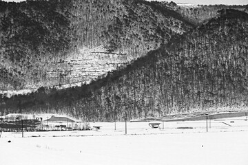 View of nature near the railway in winter season of Japan