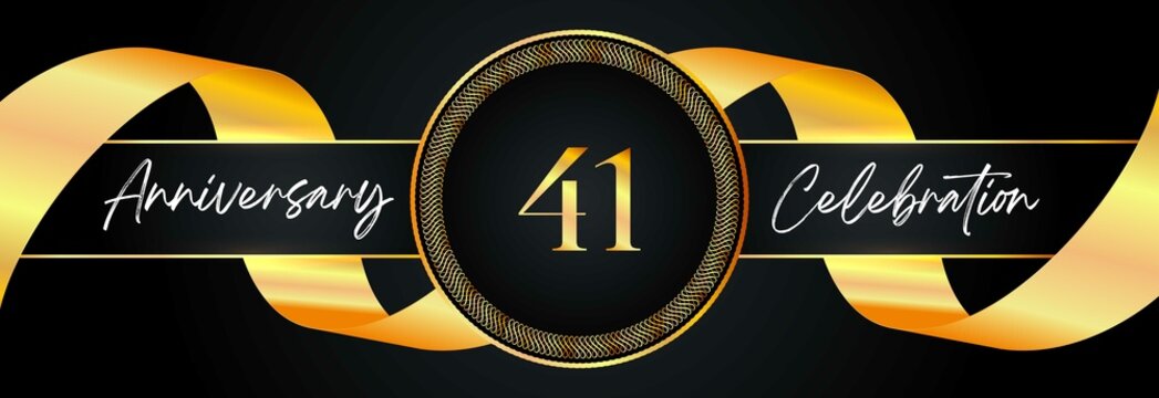 41 years anniversary celebration with frame and gold ribbon for a birthday party, wedding, magazine, brochure poster, banner, ceremony, and greeting card. 41th Anniversary logo design vector.