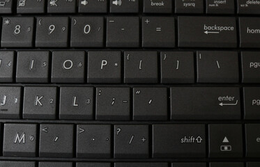 Photo of the keyboard of a computer, PC, and laptop. The keyboard is hardware for providing input to the computer via the keypad