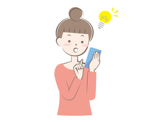 スマホを操作する女性　気づく　閃く　解決