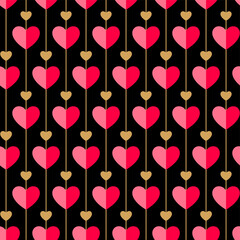 Obraz na płótnie Canvas Heart and line seamless pattern on black background design for valentine’s day