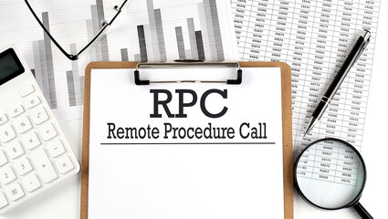 Paper with RPC - Remote Procedure Call on a chart with calculator,pen and magnifier