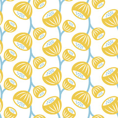 Seamless Pattern Design with abstract floral elements. Yellow flowers on cream background.