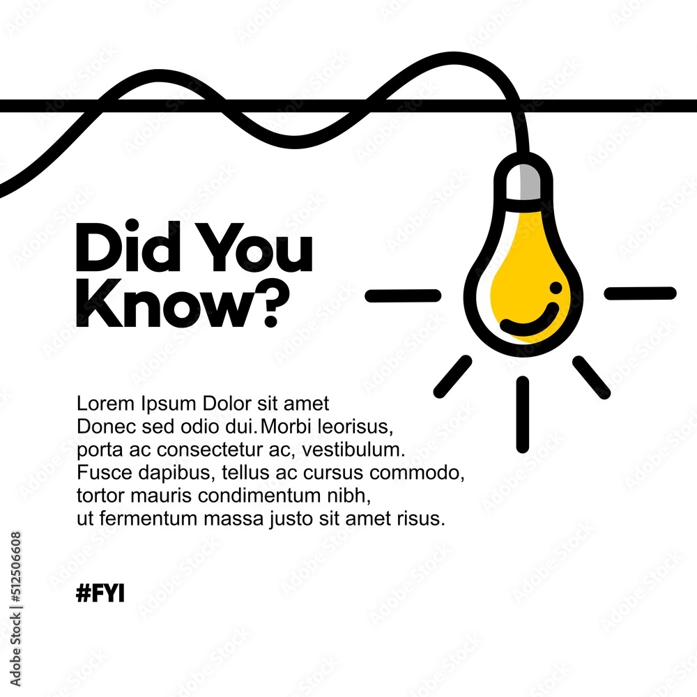 Poster did you know vector template post icon for soicial media background, fun fact blank template fyi vec