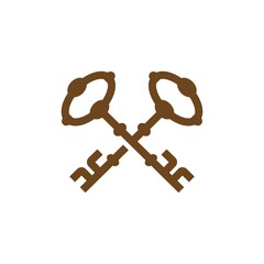 Two crossed vintage keys logo. Royal retro turnkeys vector icon. Real estate logo. Luxury hotel sign. Property and house business. Protected secret symbol design