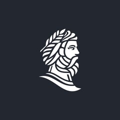 Greek emperor logo. god head wearing laurel wreath statue icon logo design Illustration vector in trendy minimal and simple line style. Ancient Greek Figure Face Head Statue Sculpture