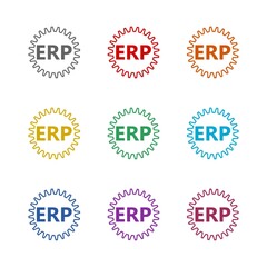 Enterprise resource planning ERP icon isolated on white background. Set icons colorful