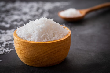 Salt in a wooden bowl