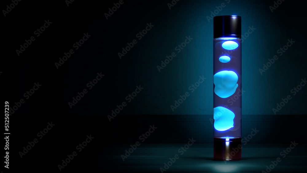 Aufkleber blue lava lamp on right on dark backdrop with empty space - abstract 3d illustration