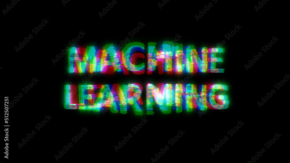 Poster cybernetic text machine learning with massive chromatic aberrance distortion, isolated - object 3d r