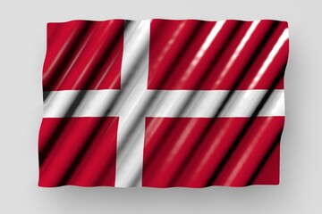 wonderful any feast flag 3d illustration. - shining flag of Denmark with big folds lying isolated on grey