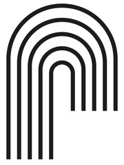 Rainbow, portal, arch with lines, geometric shape. Monochrome, grayscale, black stripes. Use for montage, overlay or texture. Isolated, transparent background