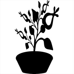 Vector, Image of flower icon on vaze silhouette, black and white color, with transparent background