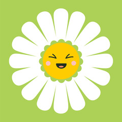 Cute smiling daisy flower. Chamomile with happy emotion.illustration for nature design. Vector cartoon style icon. 