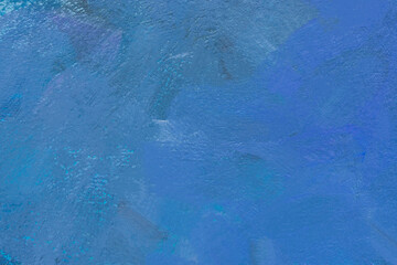 Blue background oil paint. Beautiful brush strokes close-up. Textured abstract winter background. Oil painting on cardboard and canvas. Conceptual abstract sky, water, snow. Layout for postcard design