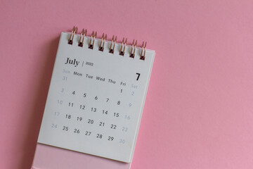 Desktop calendar for July 2022. Calendar for planning and managing each date.