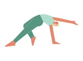 Vector isolated flat concept with female character. Sportive exercise with arm balance -  Wild Thing pose. Strong woman learns posture - Camatkarasana