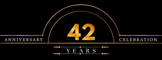 Fototapeta premium 42 Anniversary Celebration Circle Gold Number Template Design. Poster Design For magazine, banner, happy birthday, ceremony, wedding, jubilee, greeting card and brochure.