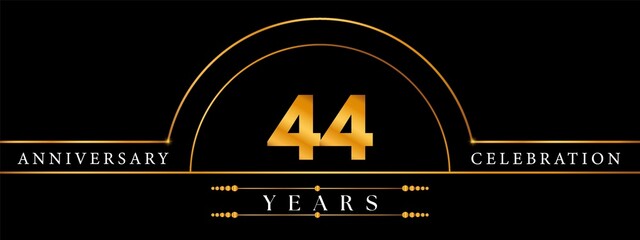 44 Anniversary Celebration Circle Gold Number Template Design. Poster Design For magazine, banner, happy birthday, ceremony, wedding, jubilee, greeting card and brochure.